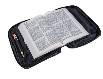 Black Genuine Leather Bible Book Cover Zippered Bag Organizer Case New