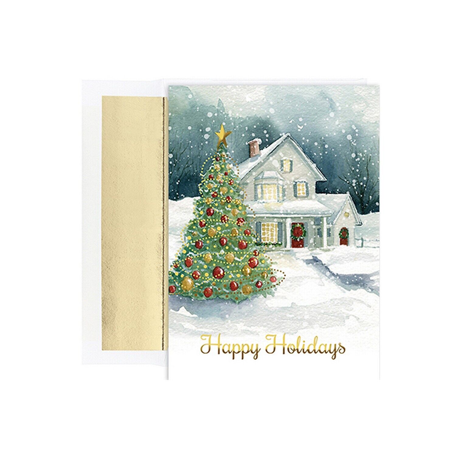 Jam Paper Christmas Cards Set Winter Cottage 18/pack (526915500)