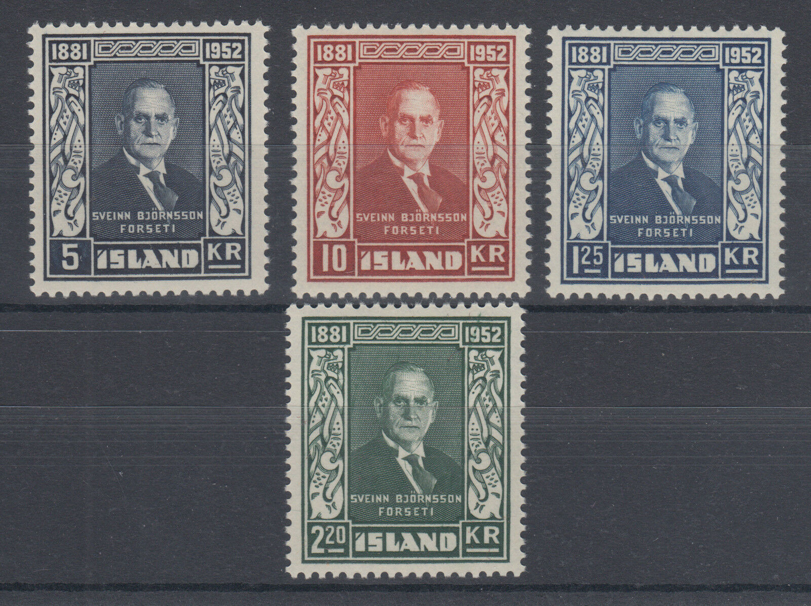 Iceland Sc 274-277 Mlh. 1952 President Svenn Bjornsson Cplt, Vf