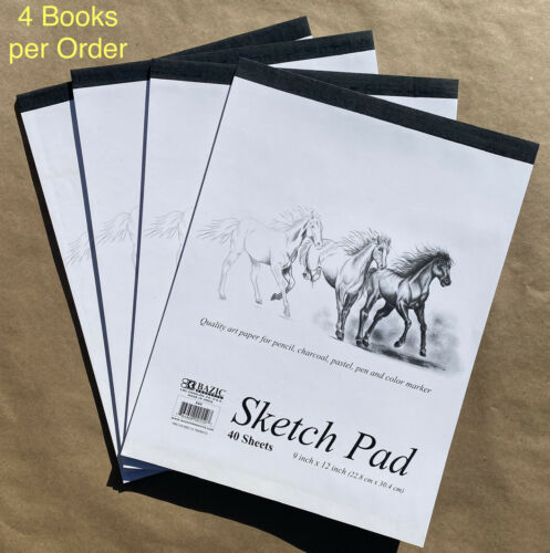 4 Bazic Premium Sketch Pad Book 9" X 12" 160 Paper Sheets For Pencil Ink Pastel