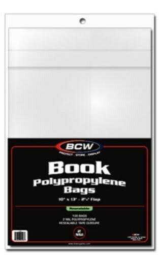 100 Bcw Resealable 10 X 13 Book Size Archival Safe 2 Mil Poly Bags Covers Sleeve