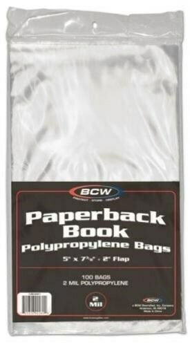 Pack / 100 Bcw Paperback Book Archival Safe 2-mil Poly Bags 5 X 7 3/8 Acid Free