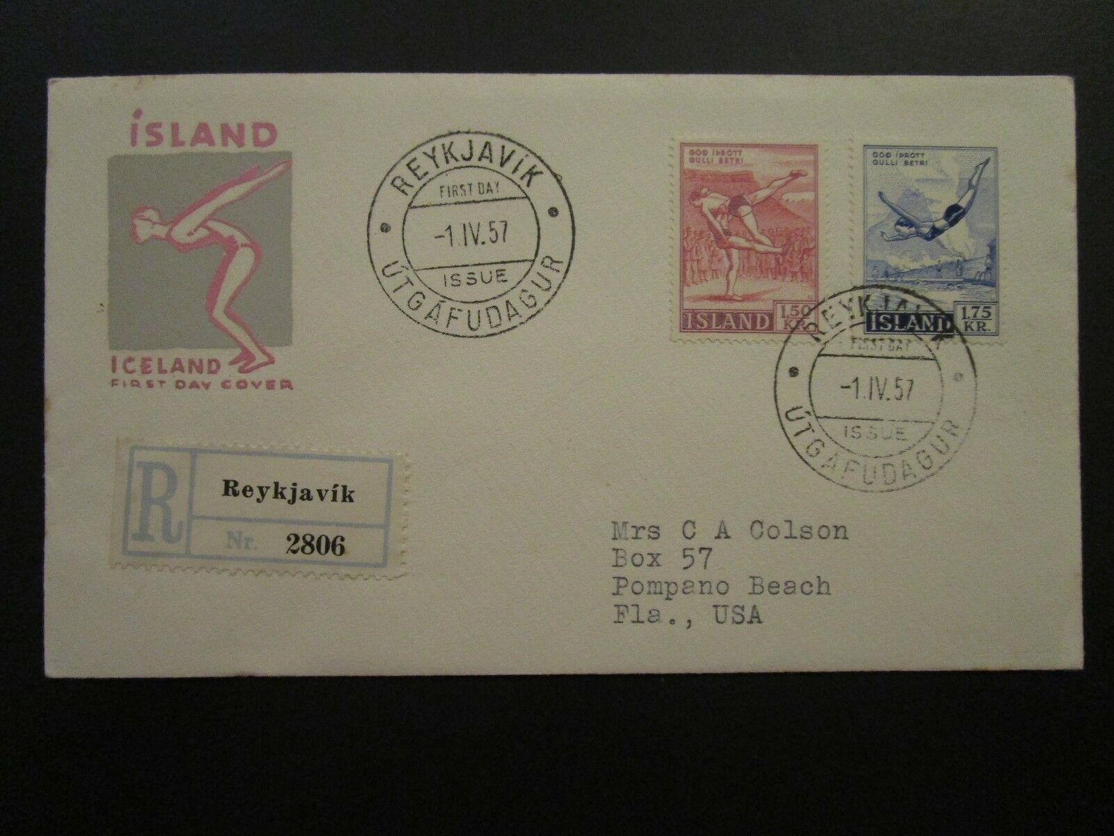 Iceland Sc# 300 - 301 Sports Series On 1957 Fdc - Z4660