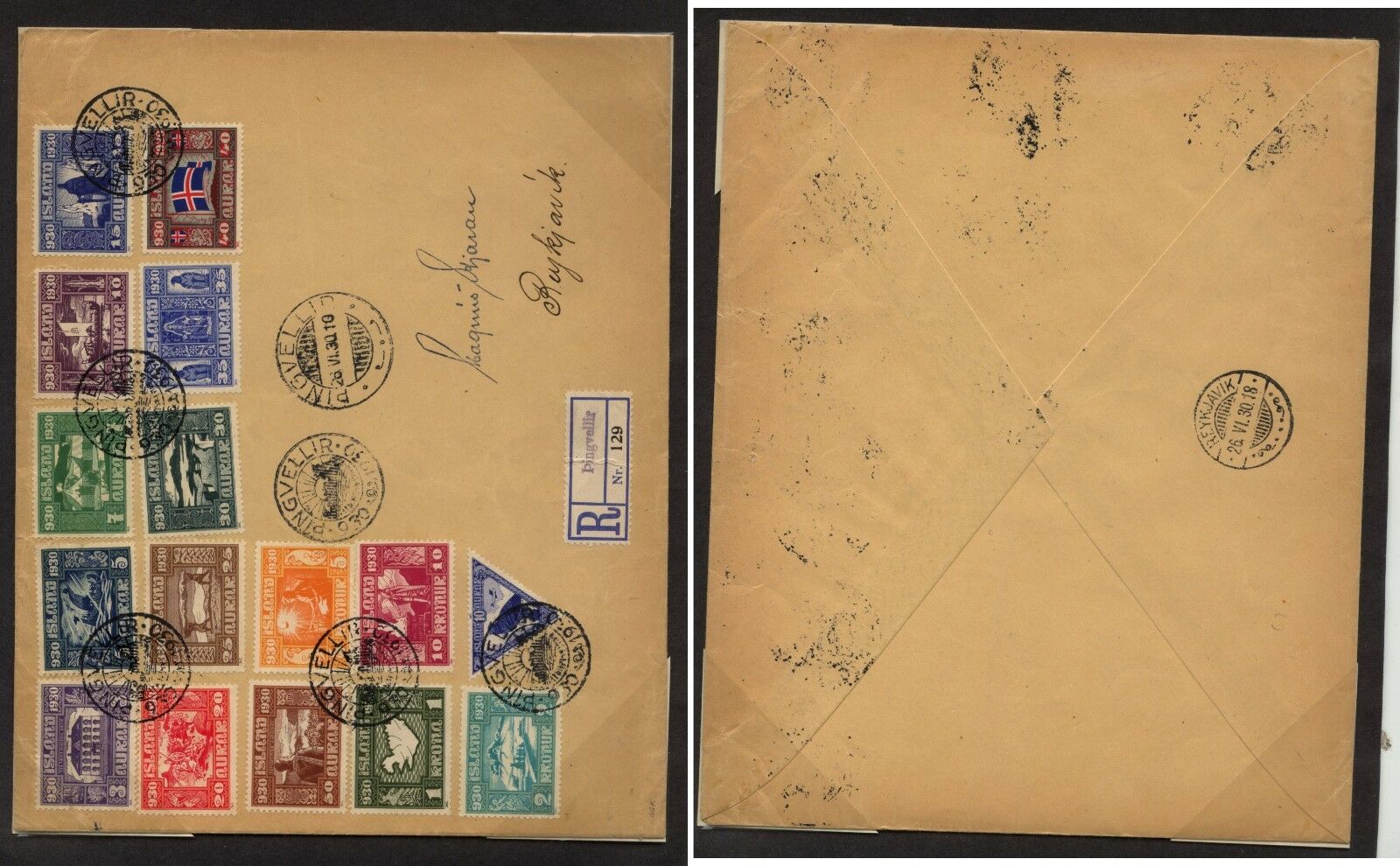 Iceland  152-166, C3  On Large Registered Cover      Ms0930